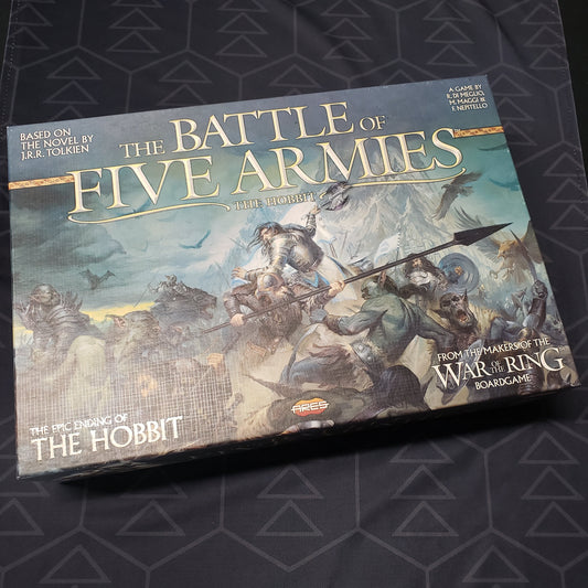Image shows the front cover of the box for the Battle of the Five Armies board game