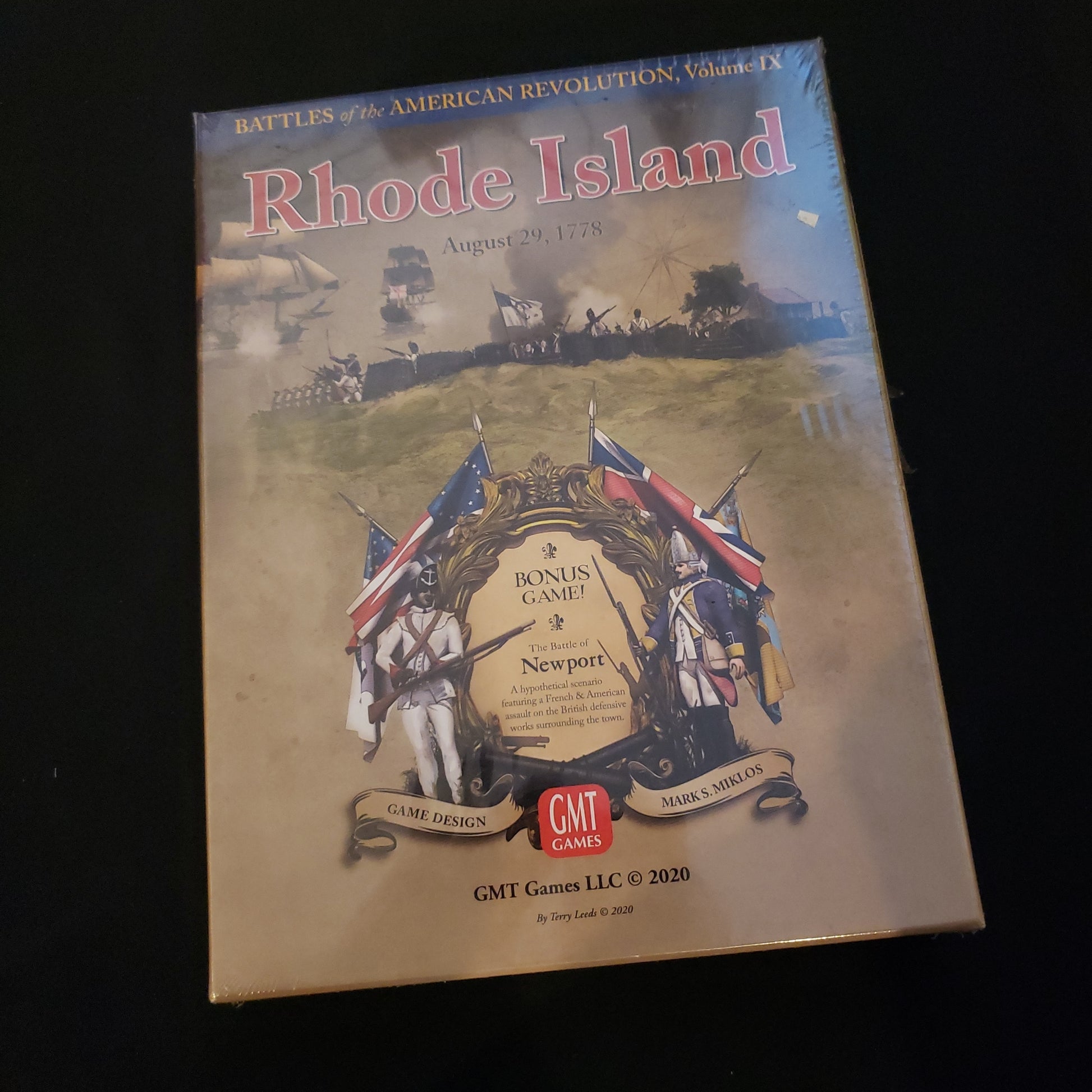 Image shows the front cover of the box of the Battles of Rhode Island & Newport board game