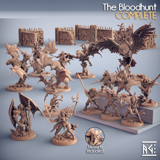 Image displays the variety of miniatures included in Artisan Guild's The Bloodhunt set