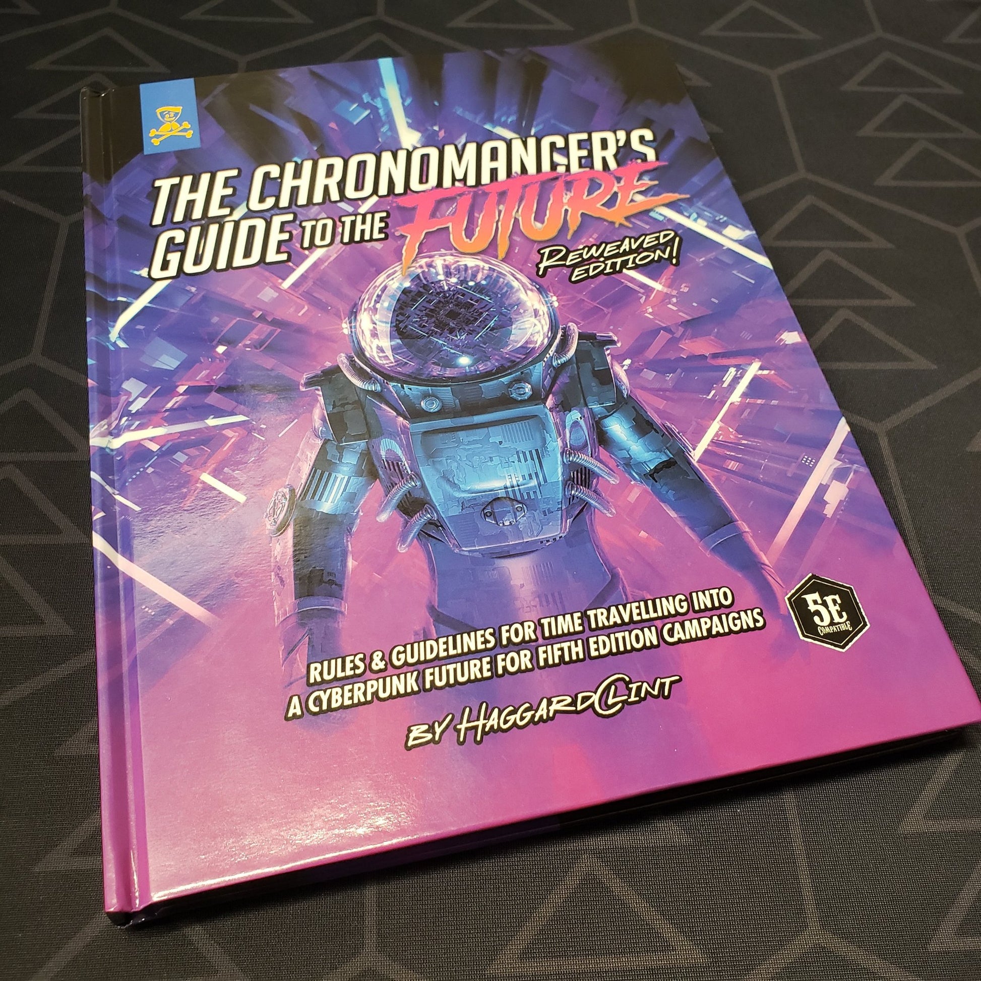 Image shows the front cover of the Chronomancer's Guide to the Future roleplaying game book