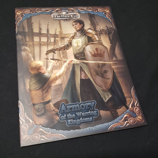 Image shows the front cover of the Armory of the Warring Kingdoms book for the roleplaying game The Dark Eye