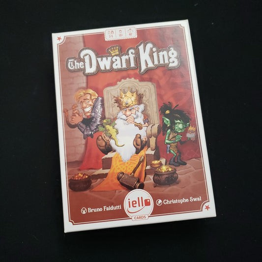 Image shows the front cover of the box of the Dwarf King card game