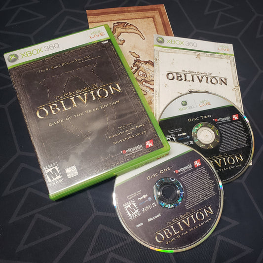 Image shows the case, manual and disc for the Game of the Year Edition for the video game The Elder Scrolls IV: Oblivion for Xbox 360