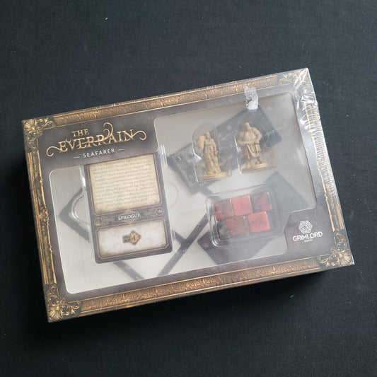 Image shows the front cover of the box of the Seafarer expansion for the Everrain board game