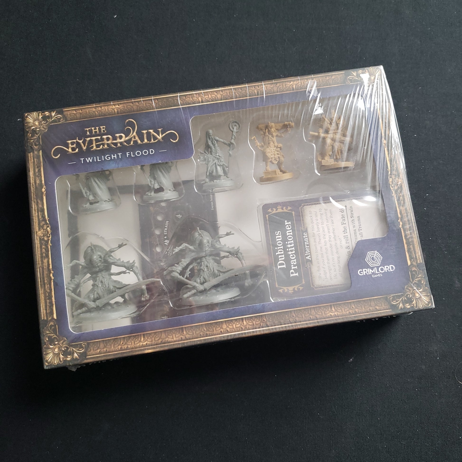 Image shows the front cover of the box of the Twilight Flood expansion for the Everrain board game