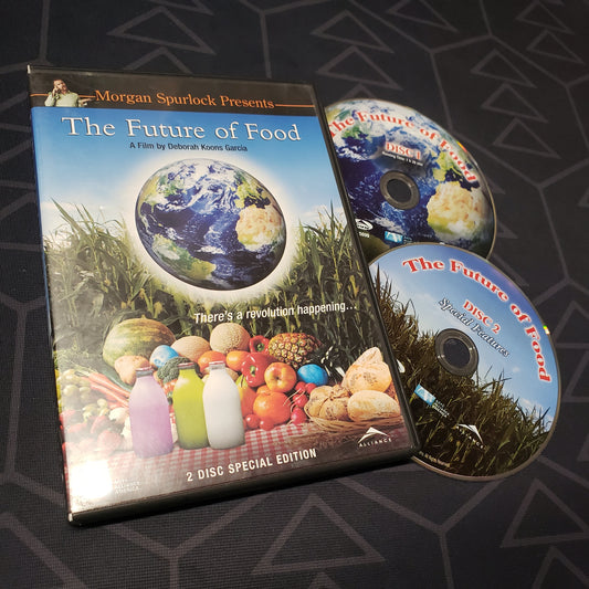 Image shows the case & two discs for the movie The Future of Food on DVD
