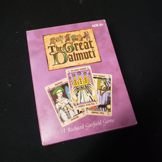 Image shows the front cover of the box of the Great Dalmuti card game