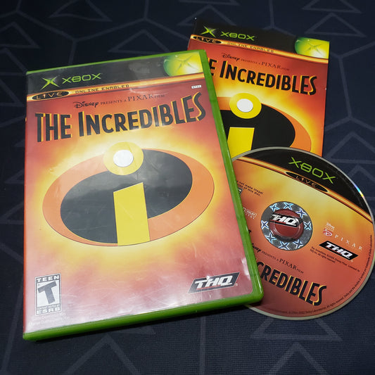 Image shows the case, manual and disc for the video game The Incredibles for the original Xbox