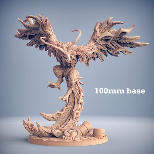Image shows a 3D render of a huge phoenix gaming miniature.