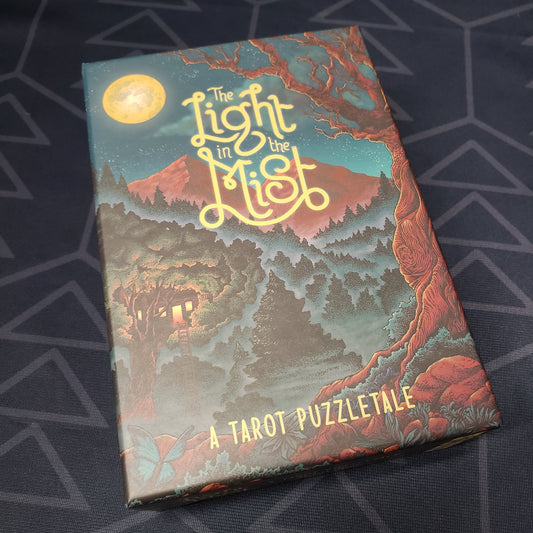 Image shows the front cover of the box of the Light in the Mist board game