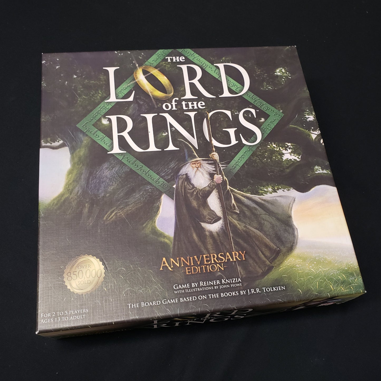 Image shows the front cover of the Anniversary Edition box of the Lord of the Rings board game