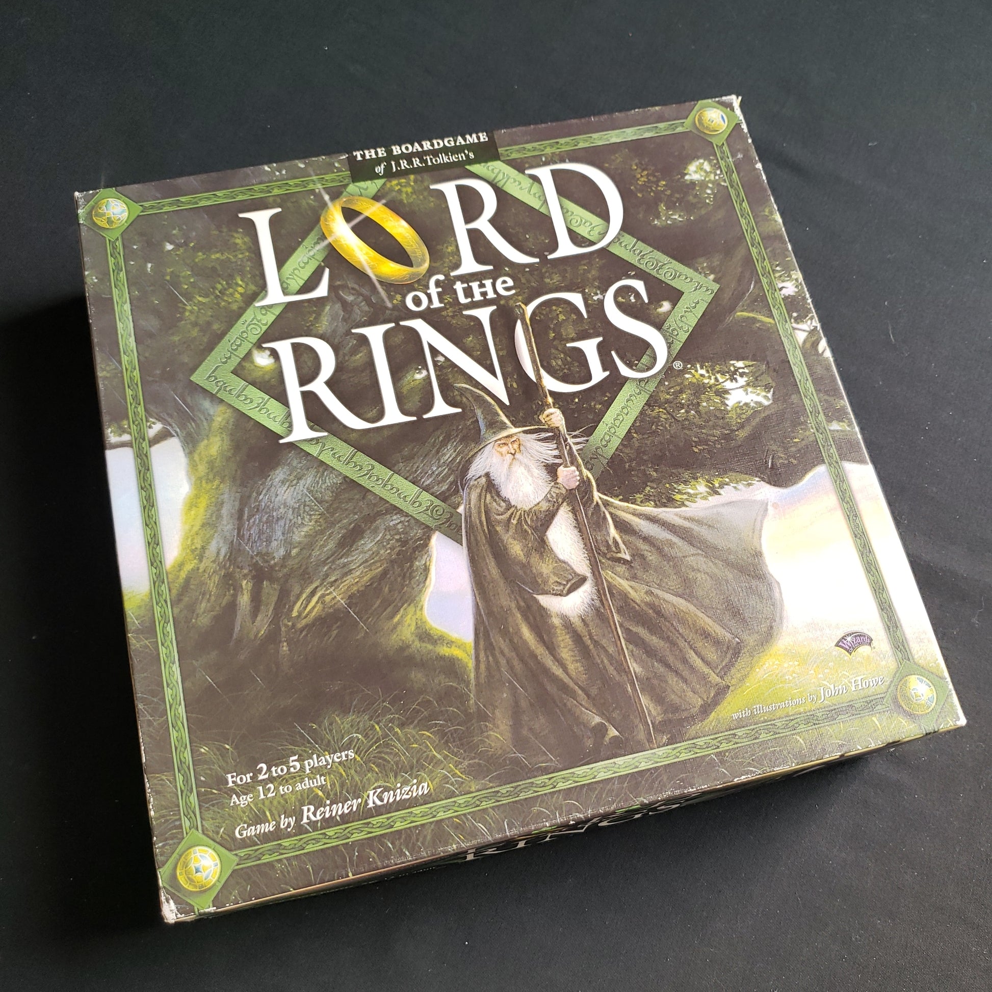 Image shows the front cover of the box of the Lord of the Rings board game