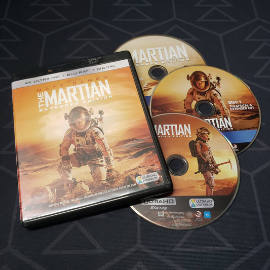 Image shows the case & three discs for the movie The Martian: Extended Edition on 4K Ulrta HD + Blu-Ray