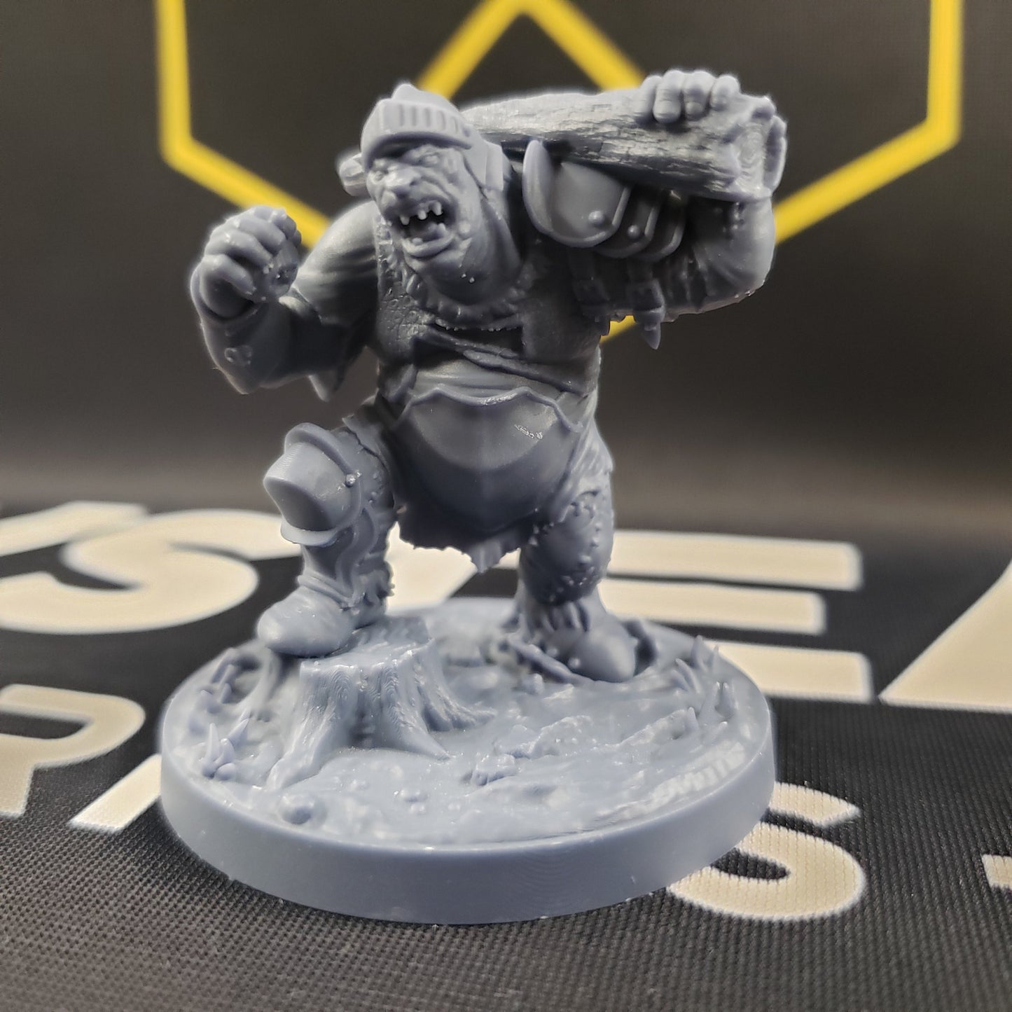 Image shows the front of a 3D printed ogre knight gaming miniature