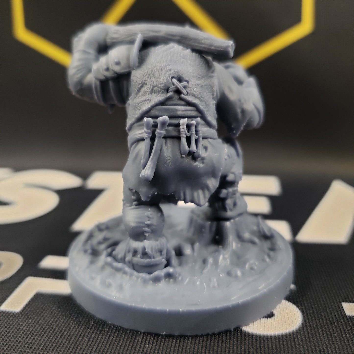 Image shows the back of a 3D printed ogre knight gaming miniature
