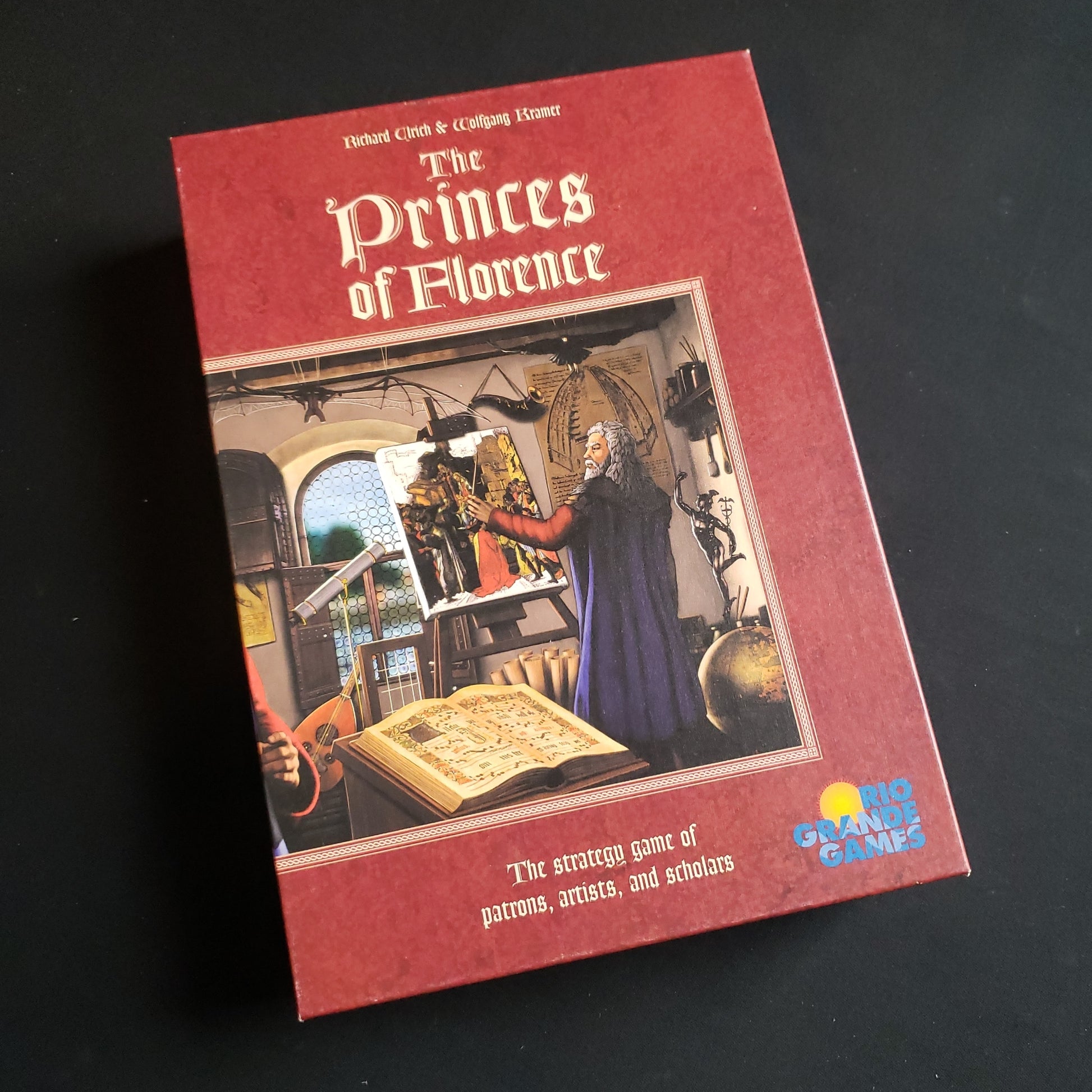 Image shows the front cover of the box of the Princes of Florence board game