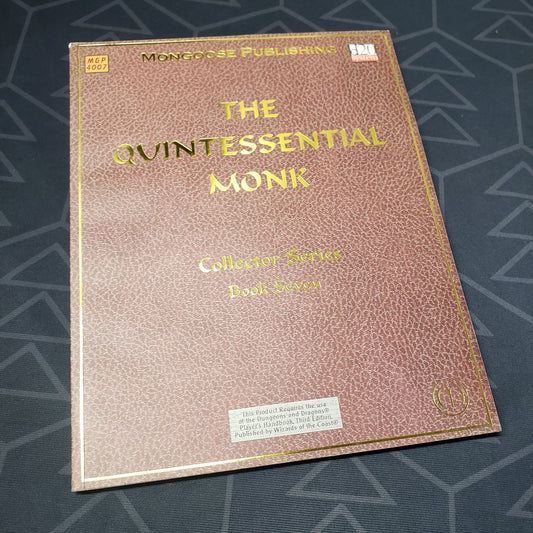 Image shows the front cover of the Quintessential Monk roleplaying game book