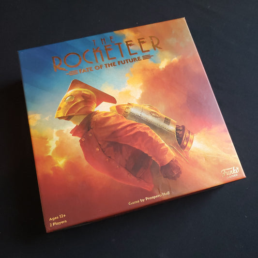 Image shows the front cover of the box of the Rocketeer: Fate of the Future board game