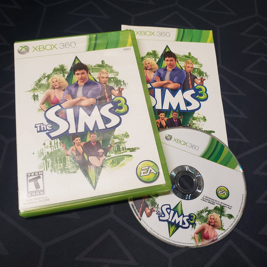 Image shows the case, manual and disc for the video game The Sims 3 for Xbox 360