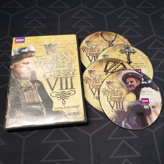Image shows the case & four discs for the miniseries The Six Wives of Henry VIII on DVD