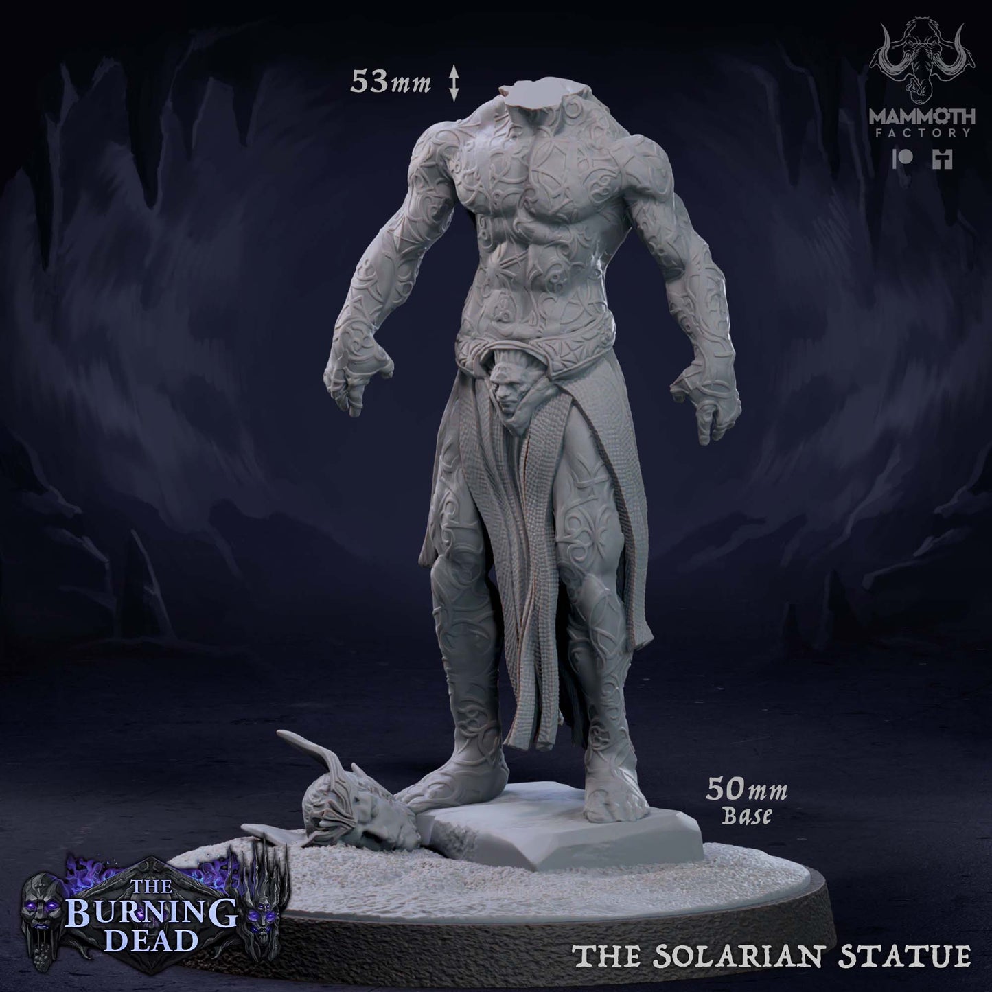 Image shows a 3D render of a headless statue gaming miniature