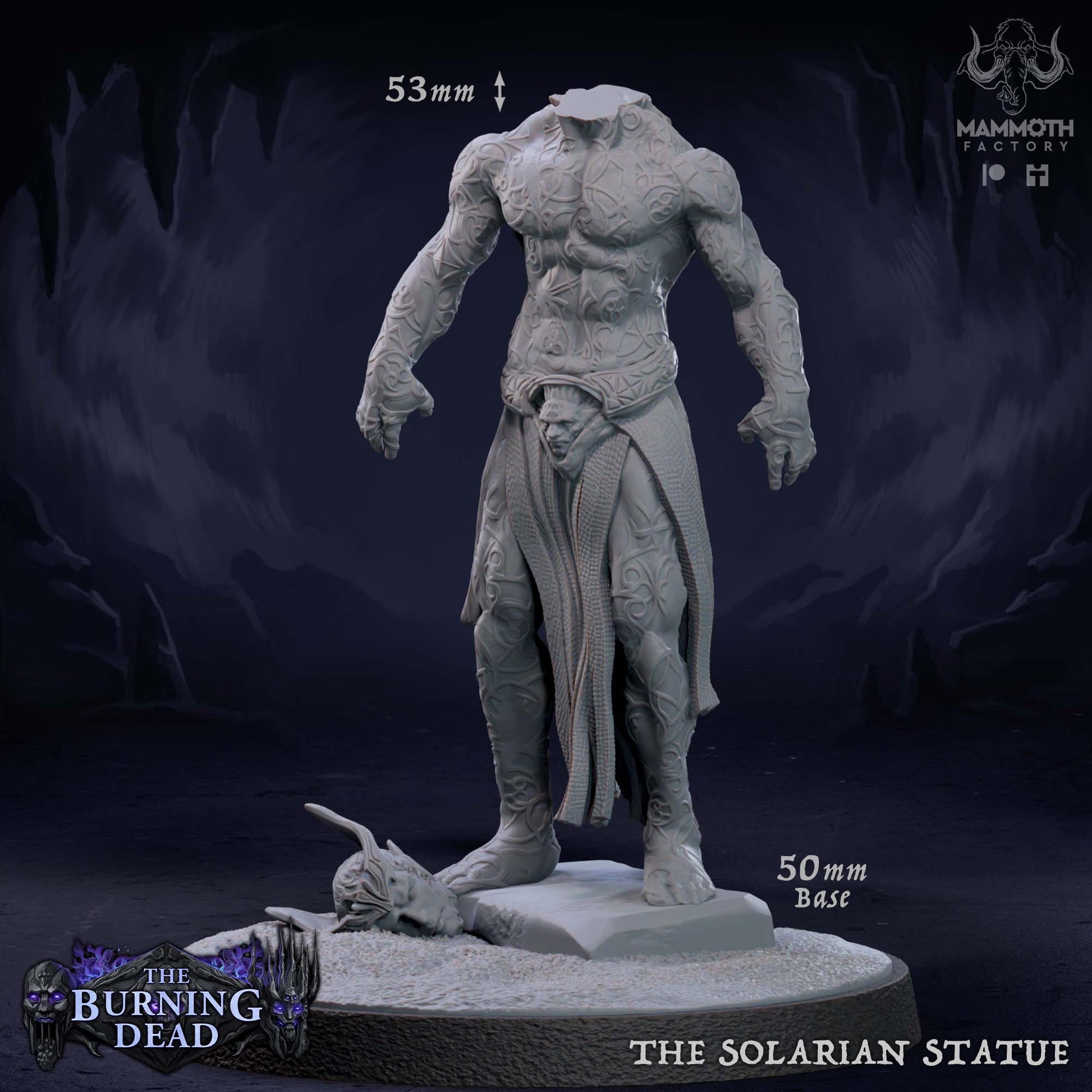 Image shows a 3D render of a headless statue gaming miniature
