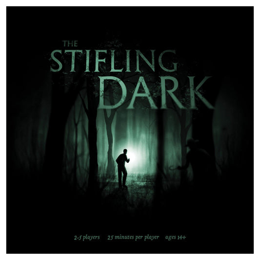 Image shows the front cover of the box of the Stifling Dark board game