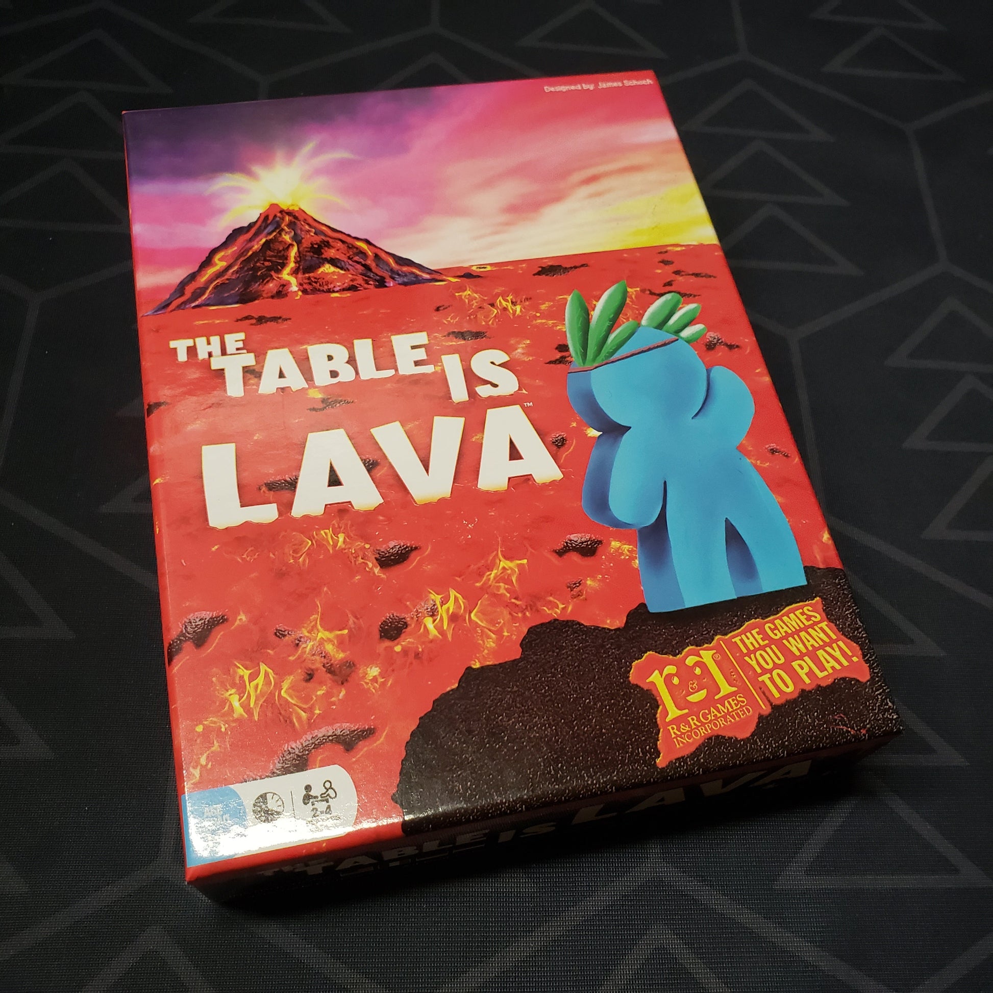 Image shows the front cover of the box for the The Table is Lava card game