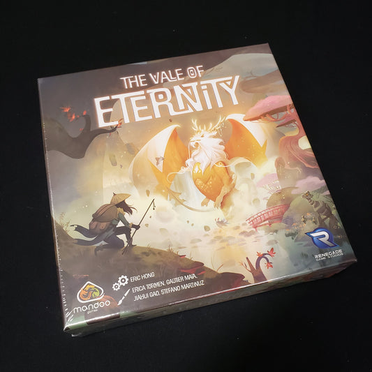 Image shows the front cover of the box of the Vale of Eternity card game