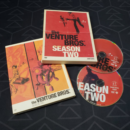 Image shows the case, outer box & two discs for the second season of The Venture Bros. on DVD