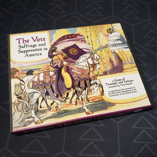 Image shows the front cover of the box for the The Vote: Suffrage and Suppression in America board game