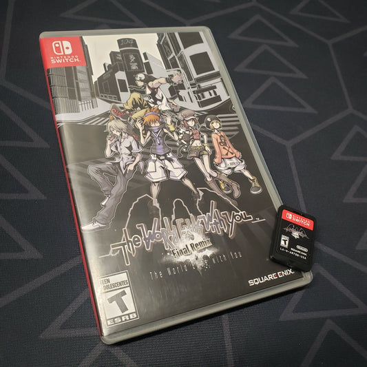 Image shows the case and cartridge for the video game The World Ends With You: Final Remix for Nintendo Switch