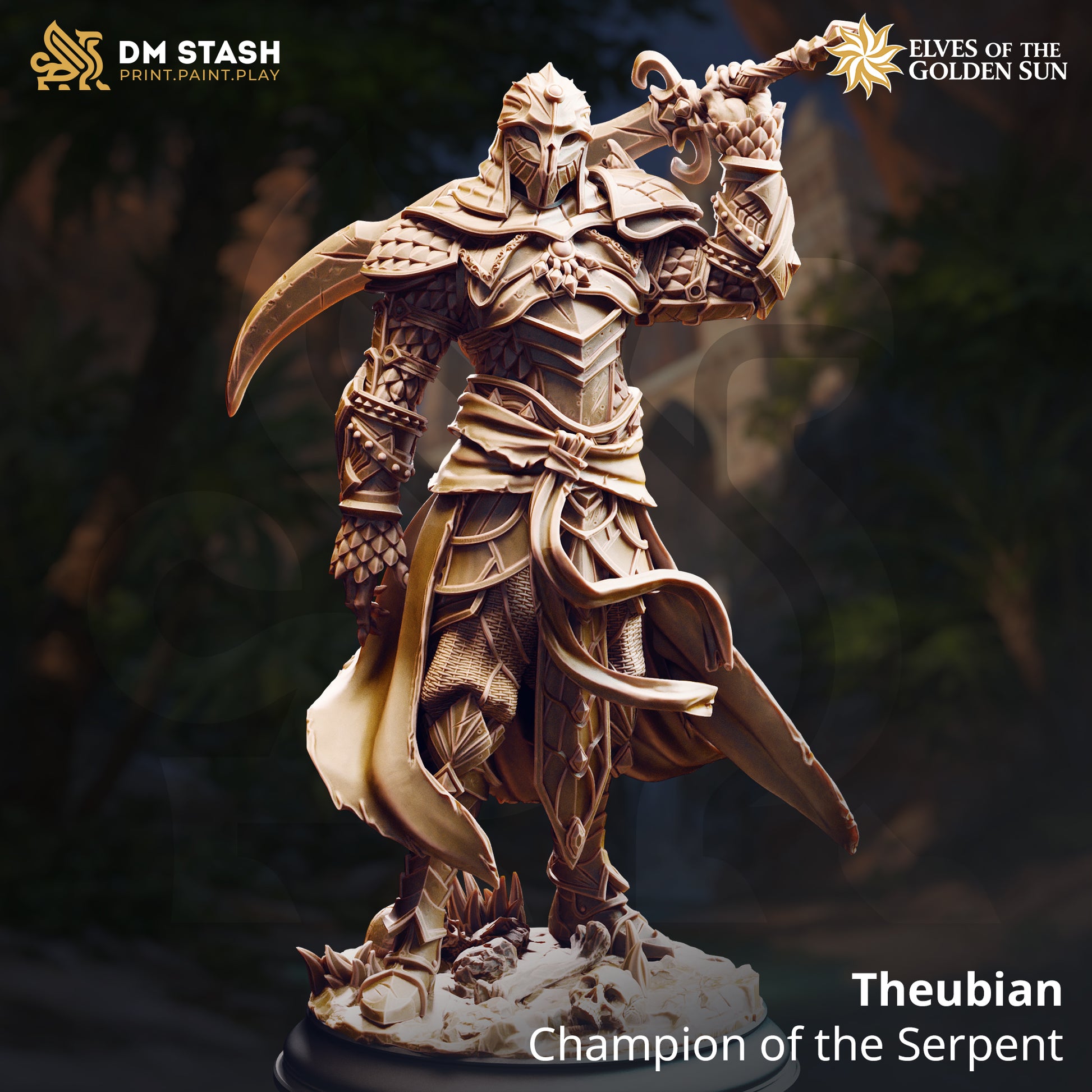 Image shows a 3D render of a elf fighter gaming miniature.