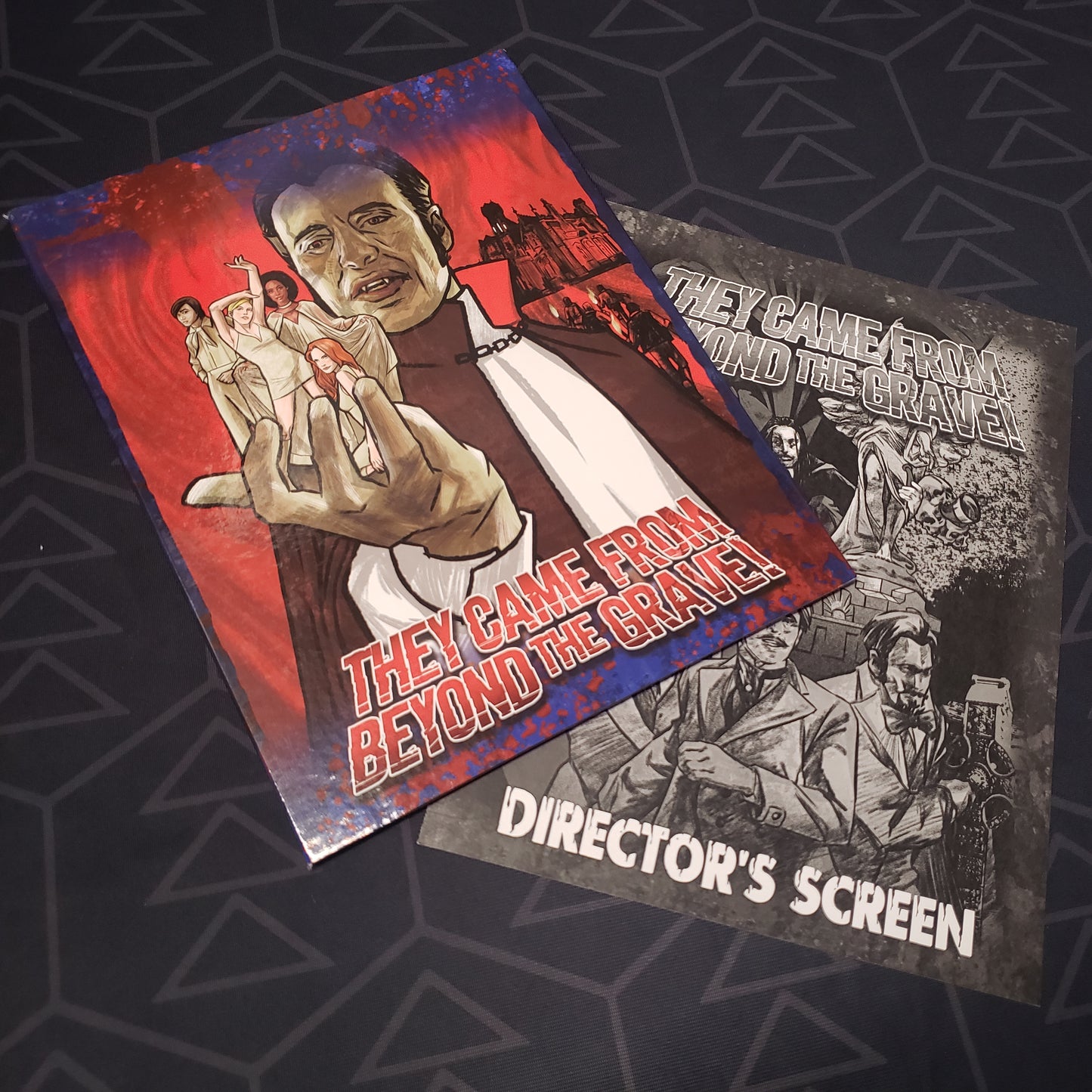 Image shows the front panel of the Director's Screen for the roleplaying game They Came From Beyond the Grave!