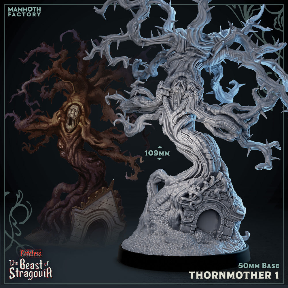 Image shows a 3D render of a twisted treeant gaming miniature.