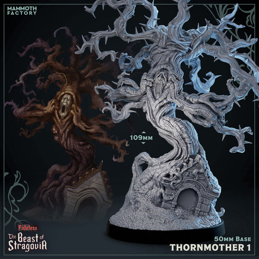 Image shows a 3D render of a twisted treeant gaming miniature.