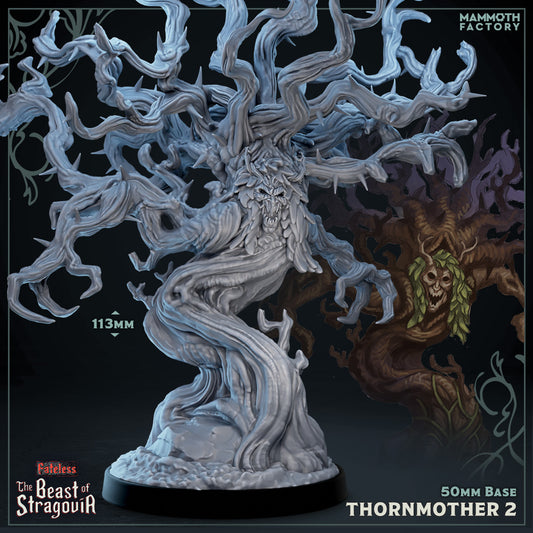 Image shows a 3D render of a twisted treeant gaming miniature.