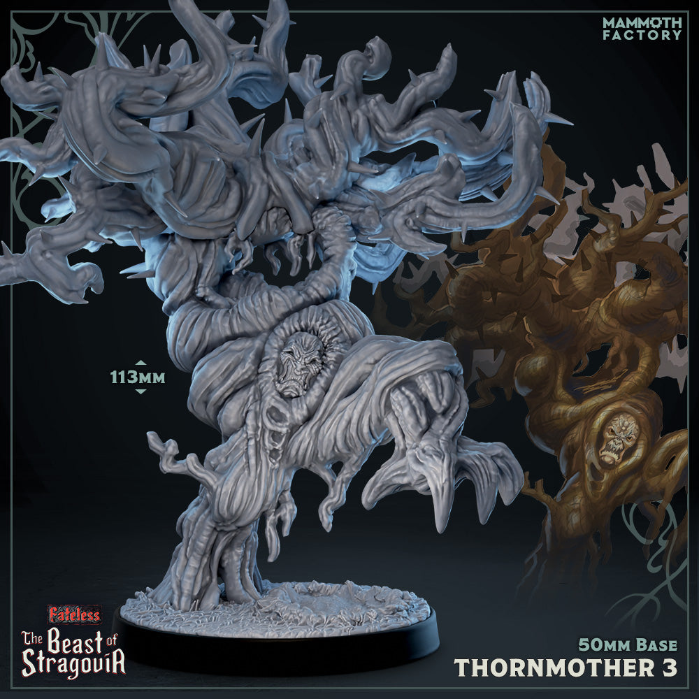 Image shows a 3D render of a twisted treeant gaming miniature.