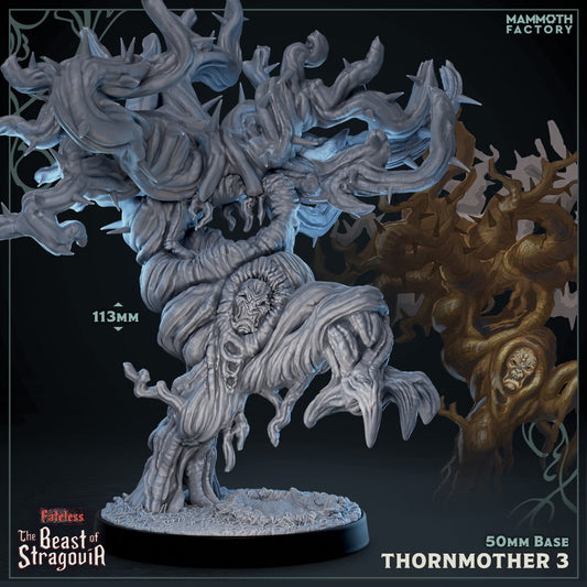 Image shows a 3D render of a twisted treeant gaming miniature.