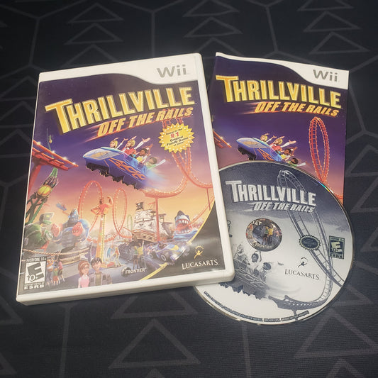 Image shows the case, manual & disc for the video game Thrillville: Off the Rails for Nintendo Wii