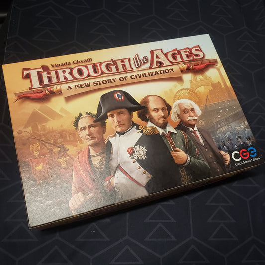Image shows the front cover of the box for the Through the Ages: A New Story of Civilization board game