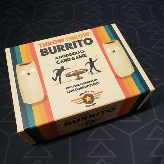 Image shows the front cover of the box for the Throw Throw Burrito card game