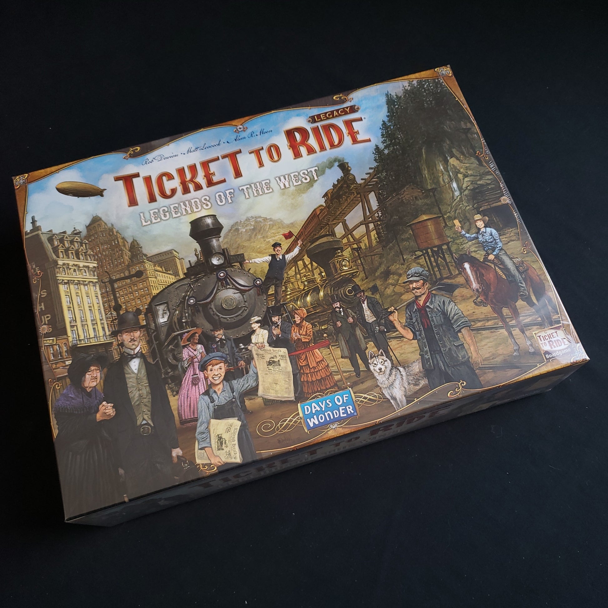 Image shows the front cover of the box of the Ticket to Ride Legacy: Legends of the West board game