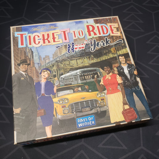 Image shows the front cover of the box for the Ticket to Ride: New York board game
