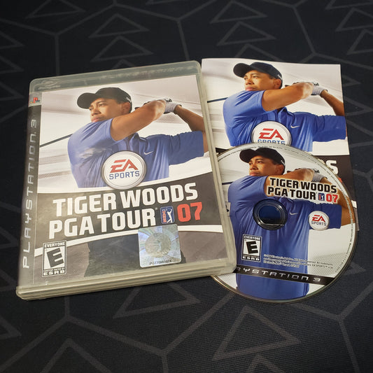 Image shows the case, manual and disc for the video game Tiger Woods PGA Tour 07 for Playstation 3