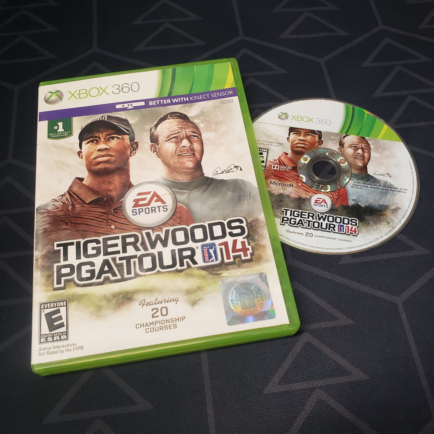 Image shows the case & disc for the video game Tiger Woods PGA Tour 14k for Xbox 360