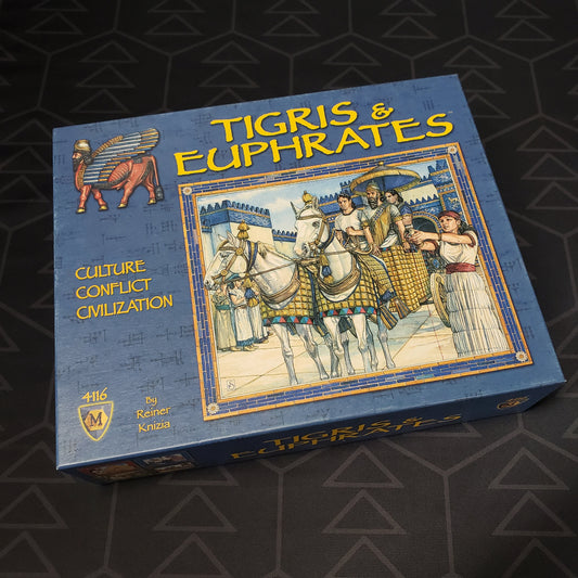 Image shows the front cover of the box of the Tigris & Euphrates board game