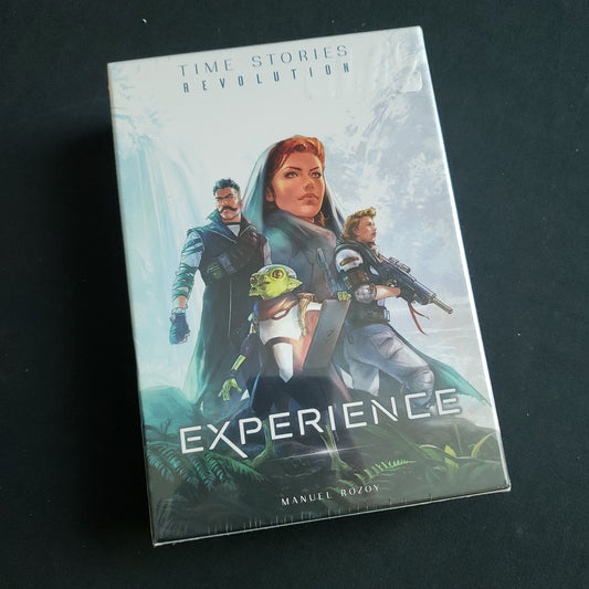 Image shows the front cover of the box of the Experience expansion for the board game TIME Stories Revolution