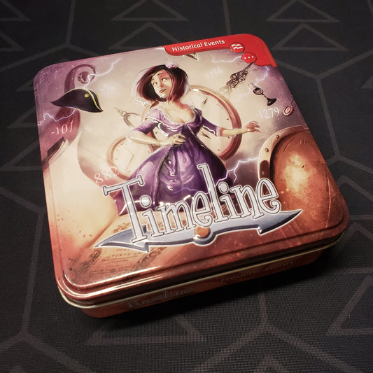 Image shows the front cover of the box for the Timeline: Historical Events card game