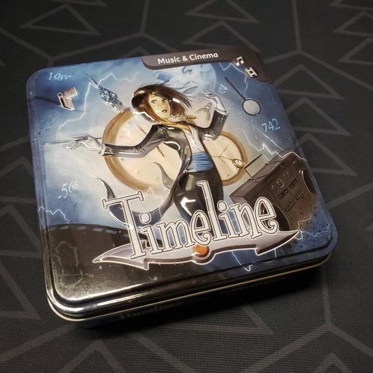 Image shows the front cover of the box of the Timeline: Music & Cinema card game